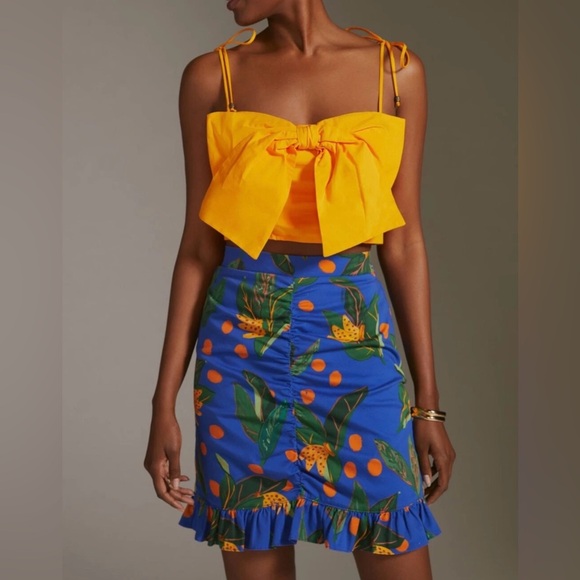 Farm Rio Tropical Print Ruched Ruffled Mini Skirt, Size XS - Picture 4 of 12